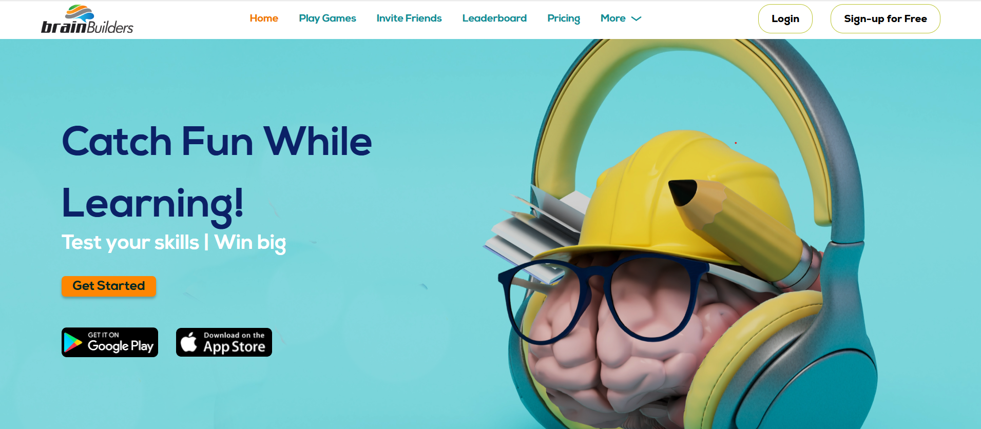 Brain Builders: The Brain Builders landing page introduces games and skill-building challenges.